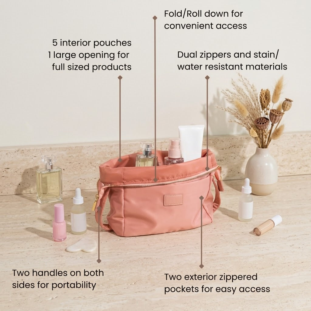 Compact travel makeup case features