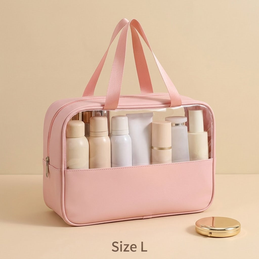 Pink clear window makeup bag, size L