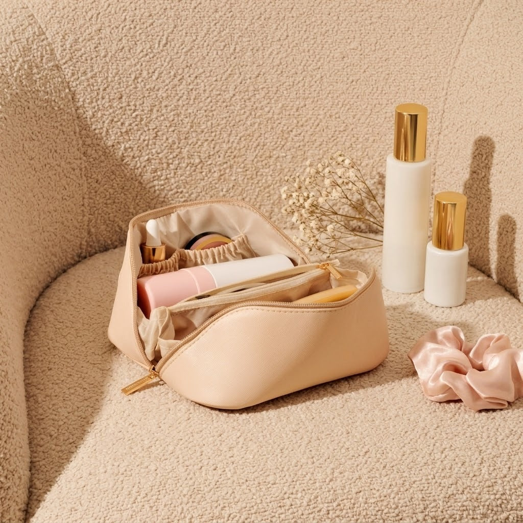 Flat makeup bag open