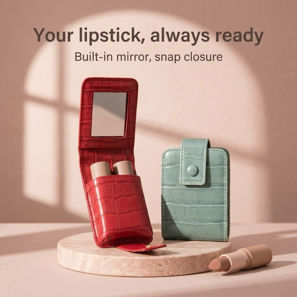 Mini lipstick case with mirror in red and sage green