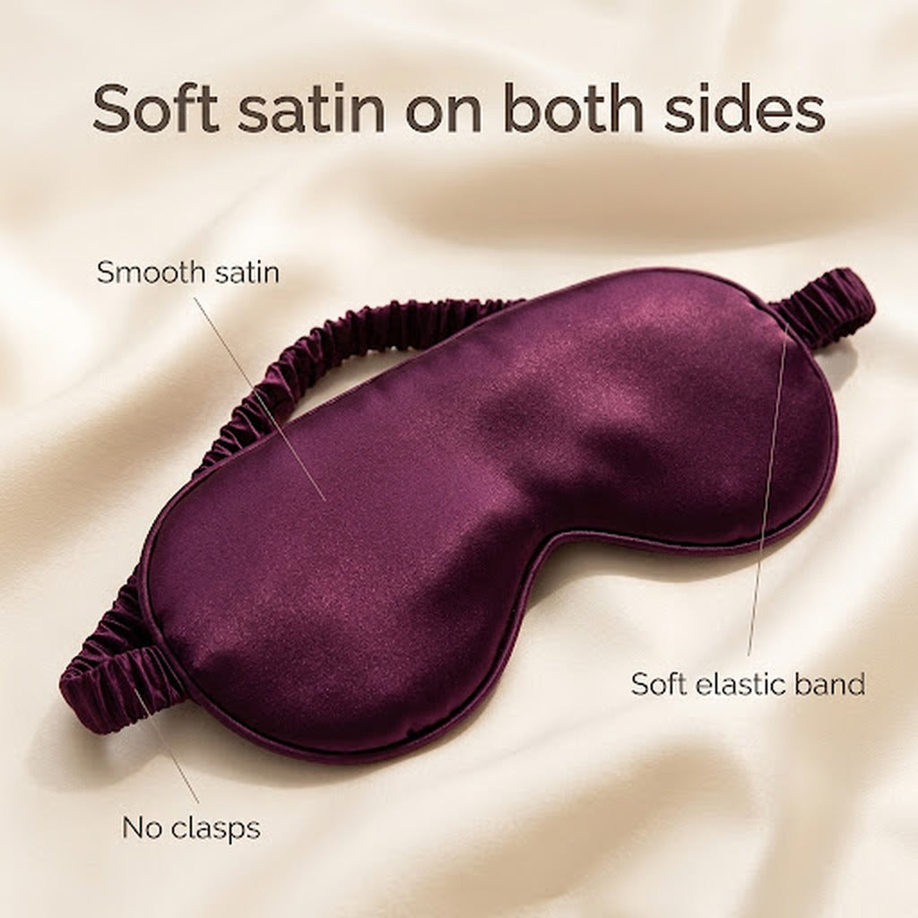 Plum satin sleep mask with soft elastic band