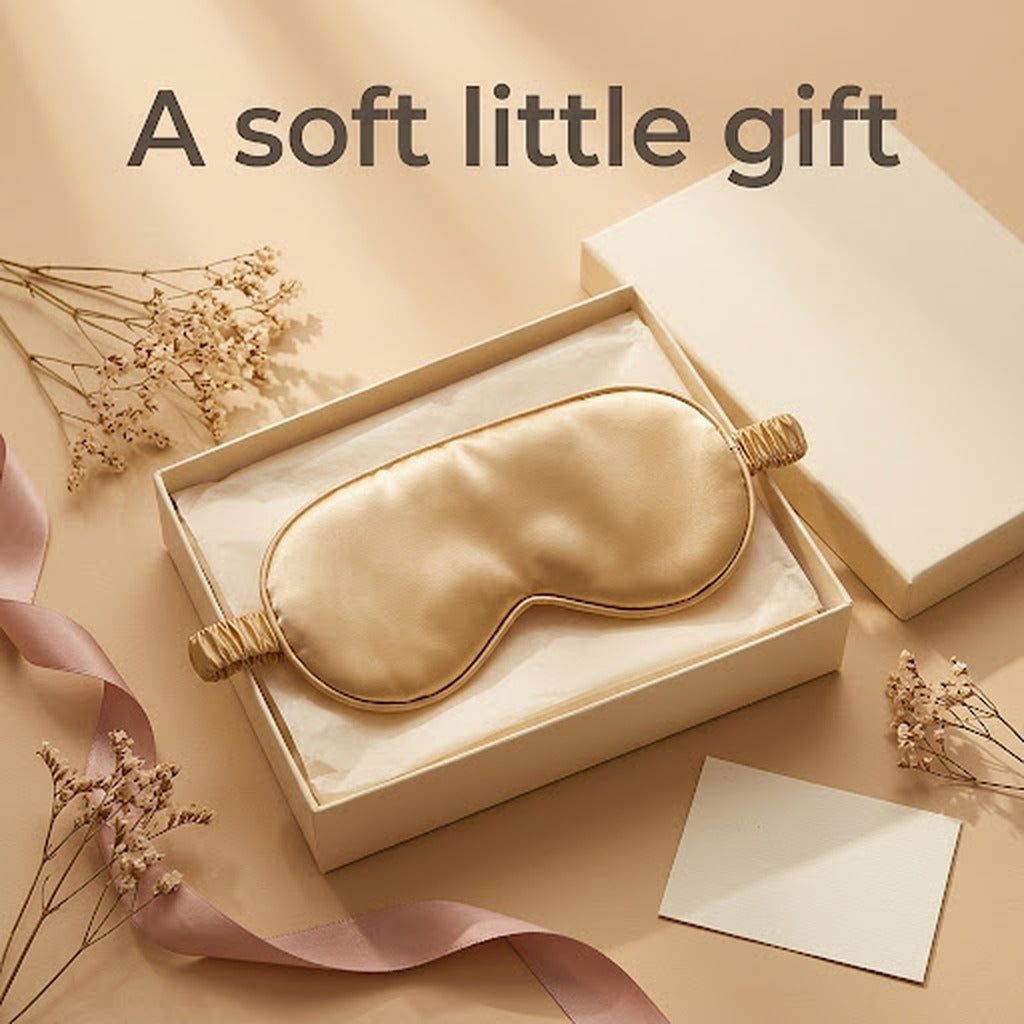 Gold satin sleep mask in a gift box
