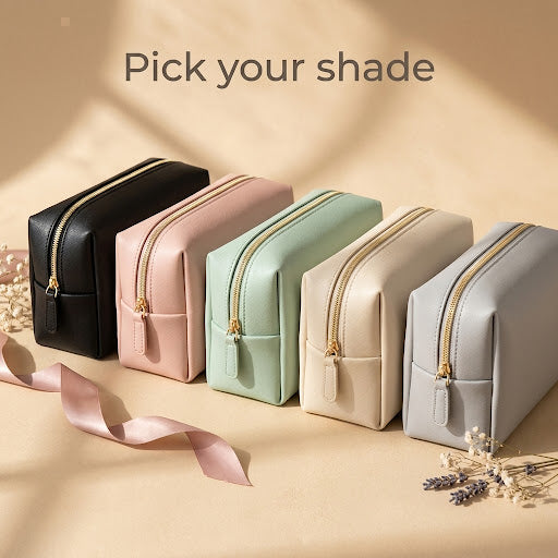 Makeup pouch in five colors: black, pink, mint, beige and grey