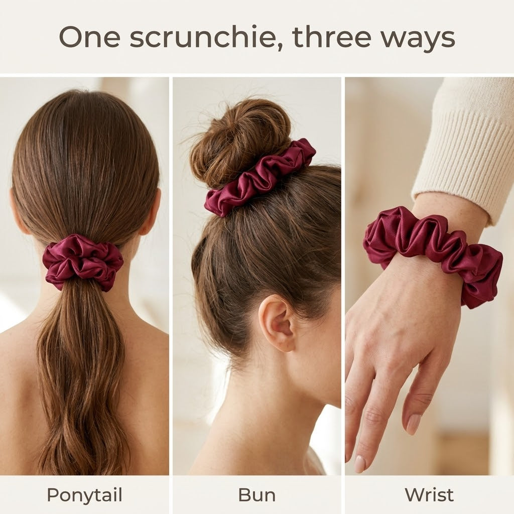 Satin scrunchies set of 6 in neutral shades