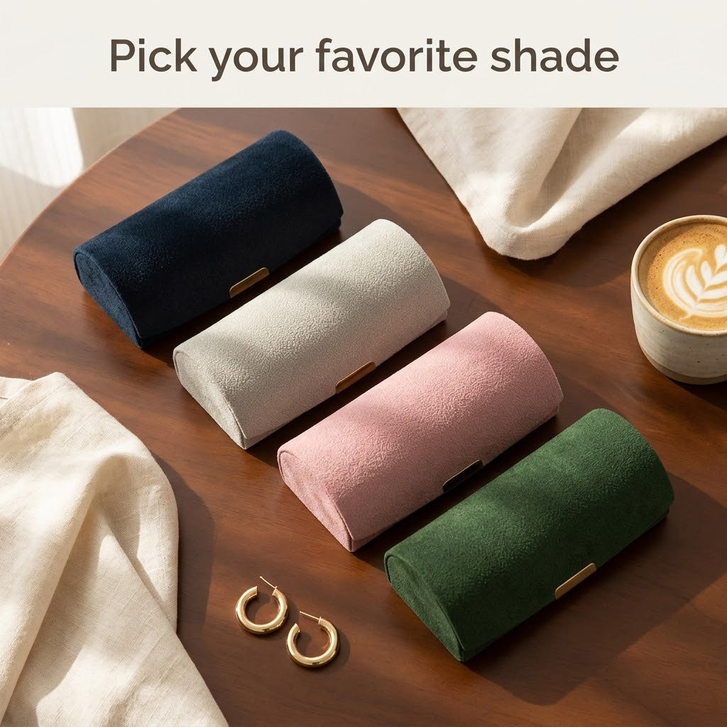 Jewelry box in four colors: navy, grey, pink and green