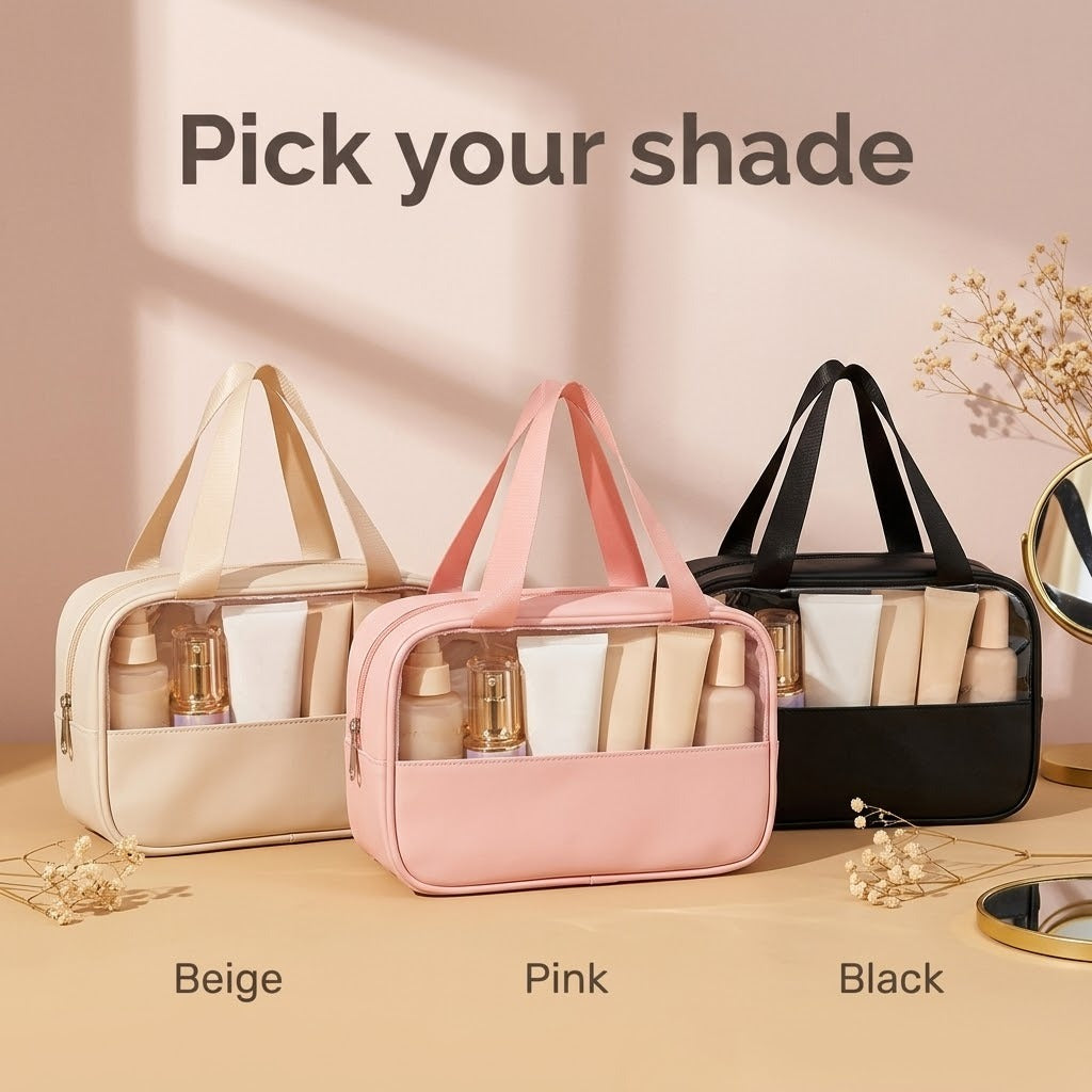 Makeup bag in beige, pink and black
