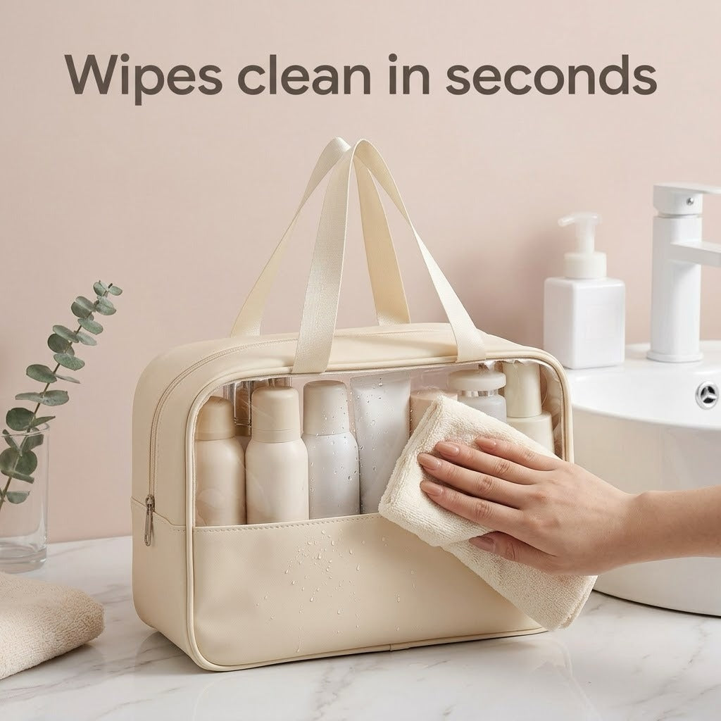 Makeup bag wipes clean with a cloth